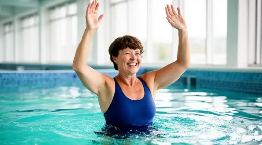 Femme participant à un cours d'aquagym dans une piscine intérieure moderne